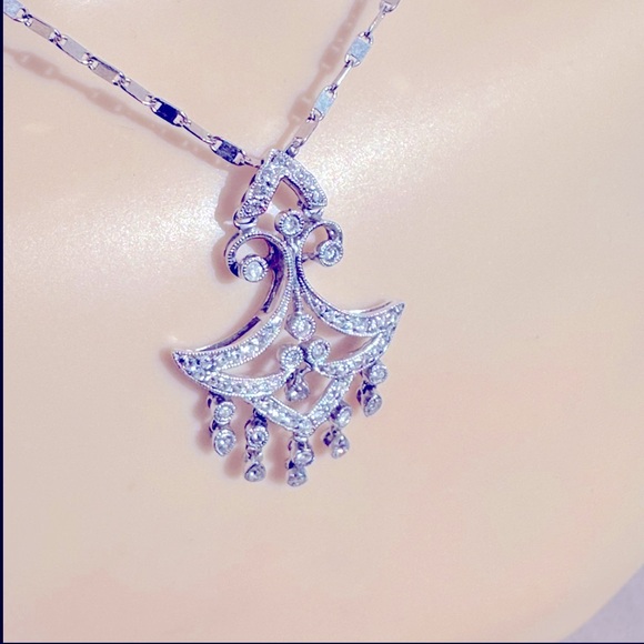 100% DIAMONDS 18K WHITE GOLD NECKLACE/ MADE IN ITALY - Picture 3 of 16